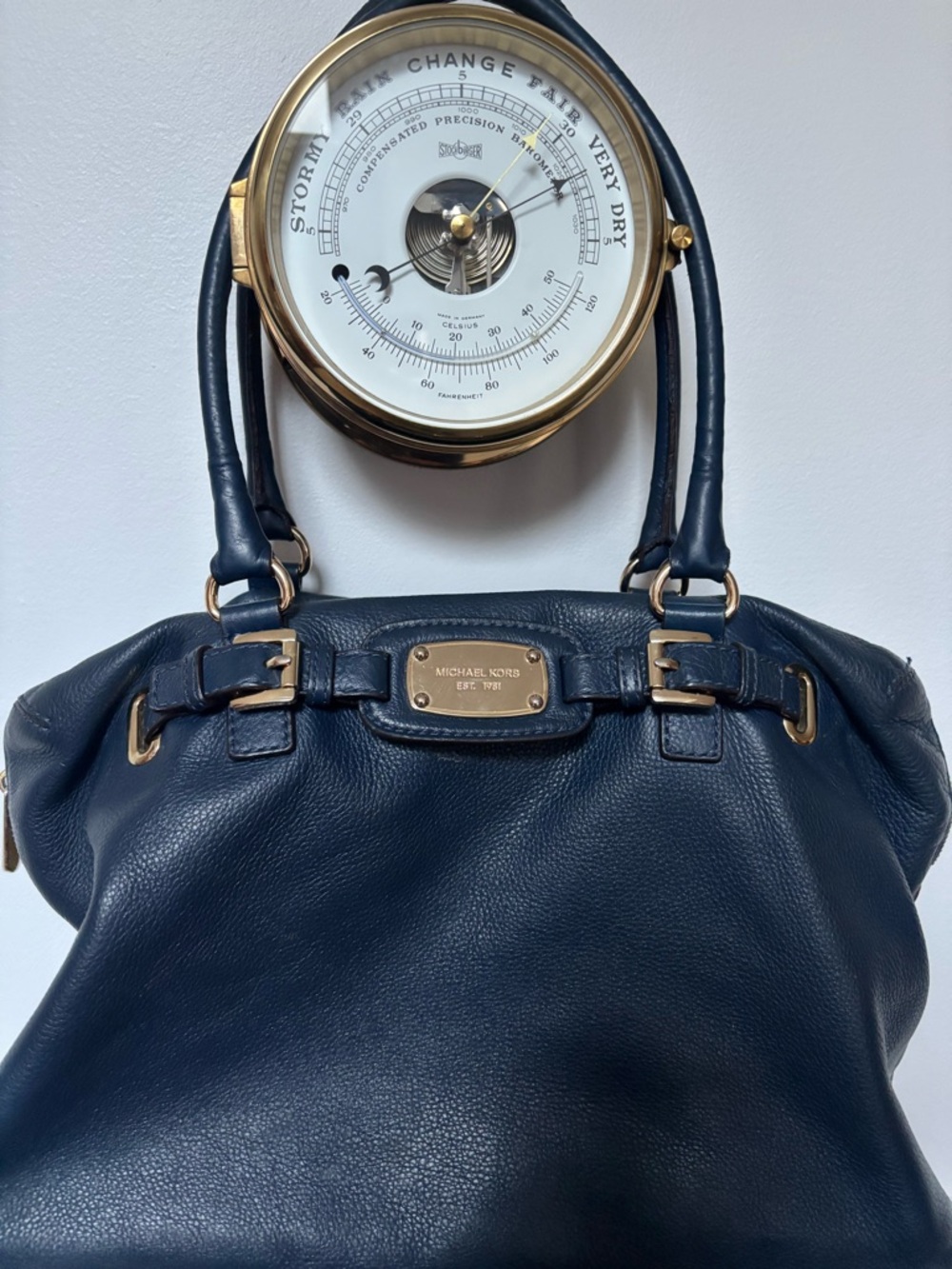 Michael Kors Navy Leather Hamilton satchel Tote with Gold Hardware